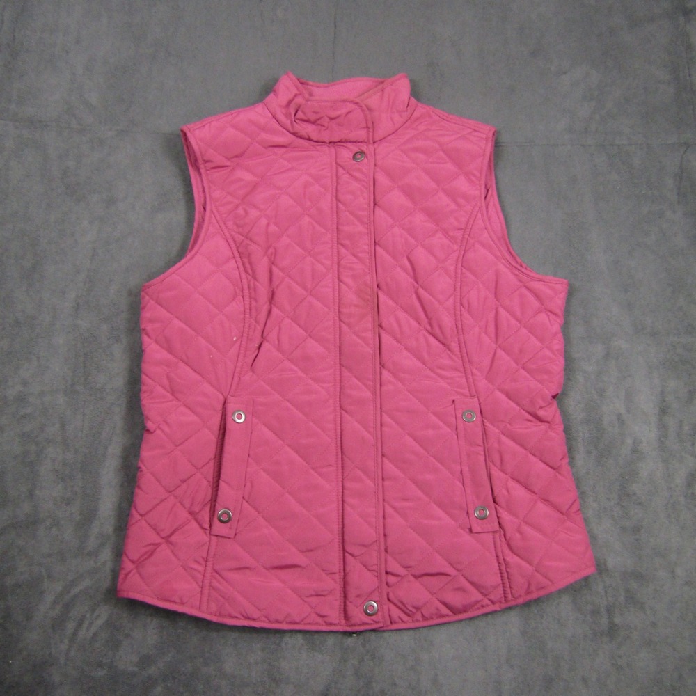 Van Heusen Quilted Vest Women Small Pink Sleeveless Full Zip Snap Pockets 00571